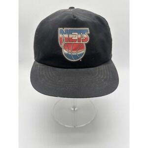 Vintage 90s New Jersey Nets Black SnapBack Hat‎ Cap 100% Nylon Retro Logo NY NBA